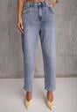 Niebieskie Jeansy Mom Fit z Bawełną High Waist Agarehe