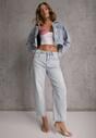 Niebieskie Jeansy Mom Fit z Bawełną High Waist Wentren