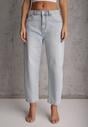 Niebieskie Jeansy Mom Fit z Bawełną High Waist Wentren
