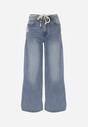 Niebieskie Szerokie Jeansy z Bawełną High Waist z Paskiem Typu Sznurek Caninna