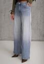 Niebieskie Jeansy Szerokie z Wytarciami High Waist Calale