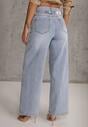 Niebieskie Jeansy Wide Leg High Waist z Bawełną z Denimowym Paskiem Evanna