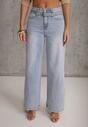 Niebieskie Jeansy Wide Leg High Waist z Bawełną z Denimowym Paskiem Evanna