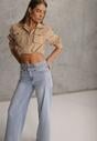 Niebieskie Jeansy Wide Leg High Waist z Bawełną z Denimowym Paskiem Evanna