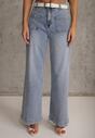 Niebieskie Szerokie Jeansy High Waist z Kieszonkami Thellona