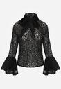 Czarna Koronkowa Bluzka Wiskozowa z Bawełną Ozdobiona Wiązaniem Diomopis