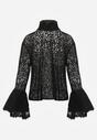 Czarna Koronkowa Bluzka Wiskozowa z Bawełną Ozdobiona Wiązaniem Diomopis