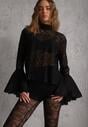 Czarna Koronkowa Bluzka Wiskozowa z Bawełną Ozdobiona Wiązaniem Diomopis