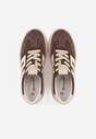 Brązowe Sneakersy Skórzane w Stylu Tenisówek z Geometrycznym Wzorem Eshiryla