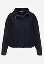 Granatowa Przejściowa Kurtka Jeansowa Balloon z Bawełny z Kołnierzykiem Abijena