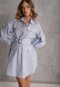 Niebieska Koszulowa Sukienka z Bawełny z Paskiem w Stylu Soft Utility Effiara