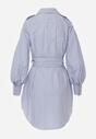 Niebieska Koszulowa Sukienka z Bawełny z Paskiem w Stylu Soft Utility Effiara