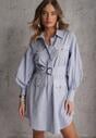 Niebieska Koszulowa Sukienka z Bawełny z Paskiem w Stylu Soft Utility Effiara
