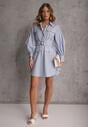 Niebieska Koszulowa Sukienka z Bawełny z Paskiem w Stylu Soft Utility Effiara