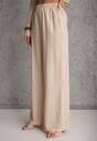 Beżowy Komplet z Wiskozy Spodnie Szerokie i Koszula z Ozdobnym Materiałem Airial