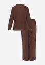 Brązowy Komplet z Wiskozy Spodnie Szerokie i Koszula z Ozdobnym Materiałem Airial