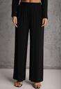 Czarny Komplet z Wiskozy Spodnie Szerokie i Koszula z Ozdobnym Materiałem Airial