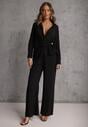 Czarny Komplet z Wiskozy Spodnie Szerokie i Koszula z Ozdobnym Materiałem Airial