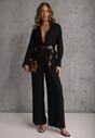Czarny Komplet z Wiskozy Spodnie Szerokie i Koszula z Ozdobnym Materiałem Airial