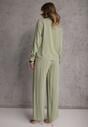 Zielony Komplet z Wiskozy Spodnie Szerokie i Koszula z Ozdobnym Materiałem Airial