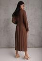 Brązowa Koszulowa Sukienka z Wiskozy z Asymetrycznym Drapowaniem i Guzikiem Hetasa