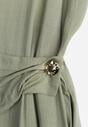 Zielona Koszulowa Sukienka z Wiskozy z Asymetrycznym Drapowaniem i Guzikiem Hetasa