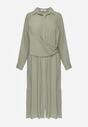 Zielona Koszulowa Sukienka z Wiskozy z Asymetrycznym Drapowaniem i Guzikiem Hetasa