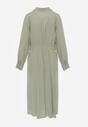 Zielona Koszulowa Sukienka z Wiskozy z Asymetrycznym Drapowaniem i Guzikiem Hetasa