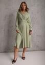 Zielona Koszulowa Sukienka z Wiskozy z Asymetrycznym Drapowaniem i Guzikiem Hetasa
