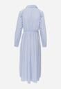 Niebieska Wiskozowa Sukienka o Koszulowym Kroju z Marszczoną Talią Abilera