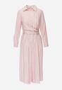 Różowa Wiskozowa Sukienka o Koszulowym Kroju z Marszczoną Talią Abilera
