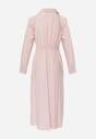Różowa Wiskozowa Sukienka o Koszulowym Kroju z Marszczoną Talią Abilera