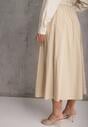Beżowa Rozkloszowana Spódnica z Kieszonkami i Paskiem z Klamrą Qualea