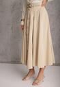 Beżowa Rozkloszowana Spódnica z Kieszonkami i Paskiem z Klamrą Qualea