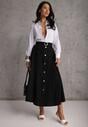 Czarna Rozkloszowana Spódnica z Kieszonkami i Paskiem z Klamrą Qualea
