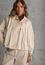 Beżowa Oversizowa Kurtka Przejściowa o Kroju Bombki z Bawełny i Wiskozy Birana