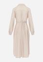 Beżowa Sukienka Rozkloszowana z Wiskozy o Koszulowym Kroju z Paskiem Anteis