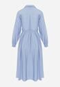 Niebieska Sukienka Rozkloszowana z Wiskozy o Koszulowym Kroju z Paskiem Anteis