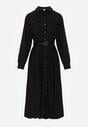 Czarna Sukienka Rozkloszowana z Wiskozy o Koszulowym Kroju z Paskiem Anteis