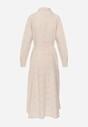 Beżowa Ażurowa Sukienka z Bawełny Ozdobiona Paskiem Novenelle