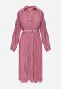 Fuksjowa Koszulowa Sukienka z Plisowanymi Zdobieniami i Paskiem z Klamrą Efrivelle