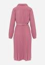 Fuksjowa Koszulowa Sukienka z Plisowanymi Zdobieniami i Paskiem z Klamrą Efrivelle
