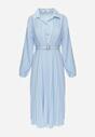 Niebieska Koszulowa Sukienka z Plisowanymi Zdobieniami i Paskiem z Klamrą Efrivelle