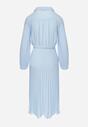 Niebieska Koszulowa Sukienka z Plisowanymi Zdobieniami i Paskiem z Klamrą Efrivelle