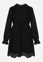 Czarna Rustykalna Sukienka z Bawełną Zdobiona Haftem i Ażurowymi Wycięciami Winlith