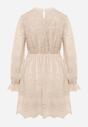Beżowa Rustykalna Sukienka z Bawełną Zdobiona Haftem i Ażurowymi Wycięciami Winlith