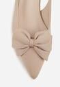 Beżowe Sandały Slingback na Kaczuszce Zdobione Aplikacją z Kokardą Teniane