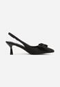 Czarne Sandały Slingback na Kaczuszce Zdobione Aplikacją z Kokardą Tenianee