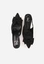 Czarne Sandały Slingback na Kaczuszce Zdobione Aplikacją z Kokardą Tenianee