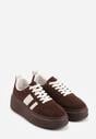 Brązowe Sneakersy Klasyczne Tenisówki na Grubej Podeszwie z Koturnem Adessia